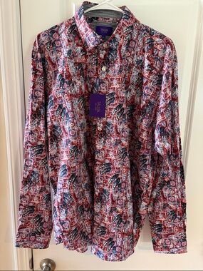 TALLIA Red Paisley Print Button-Down Shirt